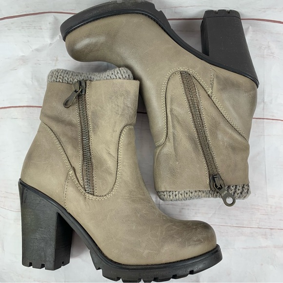 Steve Madden boots shoes knit sweater platform heel leather double zip grey 9.5 - Picture 4 of 16